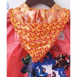 Babyhug Full Sleeves Hooded Raincoat With School Bag Provision Avengers Print - Red
