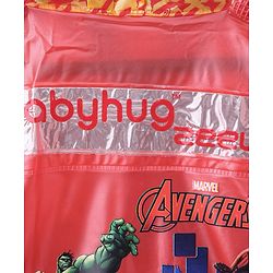 Babyhug Full Sleeves Hooded Raincoat With School Bag Provision Avengers Print - Red