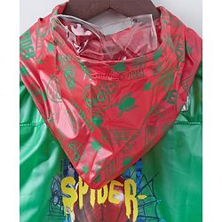 Babyhug Full Sleeves Hooded Raincoat With School Bag Provision Spider Man Print - Green Red