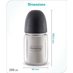 Babyhug Stainless Steel Feeding Bottle - 200 ml| Sterilizable| BPA Free| Leak Resistant| 304 Grade| Anti-Colic| Newborns & Toddlers| Corrosion Resistant| Use as Water Bottle| Wide Neck