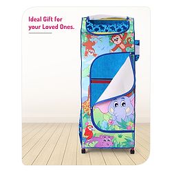 Babyhug 4 Shelved Almirah With Wheels Jungle Baby Print - Blue
