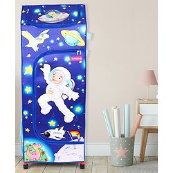 Babyhug Foldable 4 Shelved Almirah With Wheels Space Adventure Print - Dark Blue