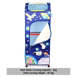 Babyhug Foldable 4 Shelved Almirah With Wheels Space Adventure Print - Dark Blue