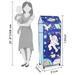 Babyhug Foldable 4 Shelved Almirah With Wheels Space Adventure Print - Dark Blue