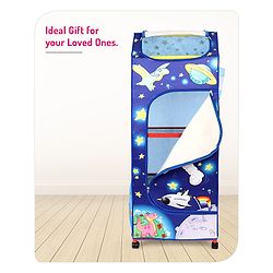 Babyhug Foldable 4 Shelved Almirah With Wheels Space Adventure Print - Dark Blue