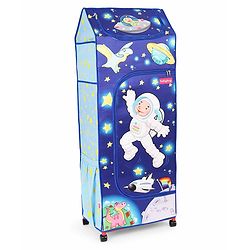 Babyhug Foldable 4 Shelved Almirah With Wheels Space Adventure Print - Dark Blue