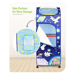 Babyhug Foldable 4 Shelved Almirah With Wheels Space Adventure Print - Dark Blue