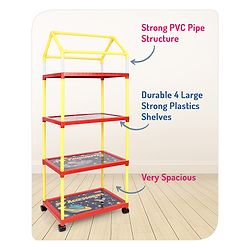 Babyhug Foldable 4 Shelved Almirah With Wheels Space Adventure Print - Dark Blue