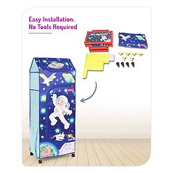 Babyhug Foldable 4 Shelved Almirah With Wheels Space Adventure Print - Dark Blue