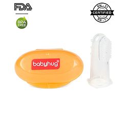 Babyhug Silicone Finger Toothbrush for Babies with Protective Case - Orange | For Soft Infant Gums | BPA Free | Gum Massage | Soothing Oral Care