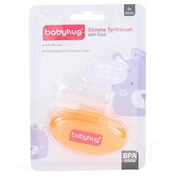 Babyhug Silicone Finger Toothbrush for Babies with Protective Case - Orange | For Soft Infant Gums | BPA Free | Gum Massage | Soothing Oral Care