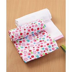 Babyhug 3 in 1 Premium Baby Cotton Muslin Wrapper Cum Swaddle Floral Print Pack of 2  - Pink