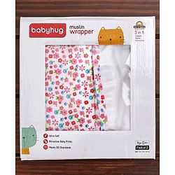 Babyhug 3 in 1 Premium Baby Cotton Muslin Wrapper Cum Swaddle Floral Print Pack of 2  - Pink