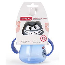 Babyhug Swipey Straw Sipper With Handle Pirate Grey Blue - 250 ml