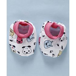 Babyhug Cotton Mittens & Booties Set Cartoon Print - Pink