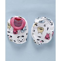 Babyhug Cotton Mittens & Booties Set Cartoon Print - Pink