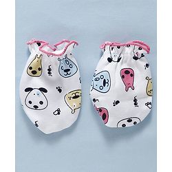 Babyhug Cotton Mittens & Booties Set Cartoon Print - Pink
