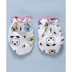 Babyhug Cotton Mittens & Booties Set Cartoon Print - Pink