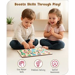 Babyhug Premium 26 pcs Capital Alphabet Wooden Board puzzle for Toddlers| ABC Puzzle Montessori Educational and Learning Toy | Shape Matching Puzzle |Preschool Colorful Knob and Peg Puzzle| BIS Certified| 18+ months