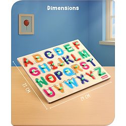 Babyhug Premium 26 pcs Capital Alphabet Wooden Board puzzle for Toddlers| ABC Puzzle Montessori Educational and Learning Toy | Shape Matching Puzzle |Preschool Colorful Knob and Peg Puzzle| BIS Certified| 18+ months
