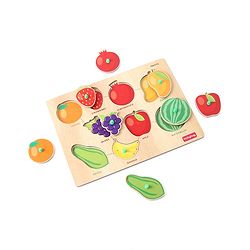 Babyhug Premium 9 pcs Wooden Board Fruit puzzle for Toddlers| Montessori Educational and Learning Toy | Shape Matching Puzzle |Preschool Colorful Knob and Peg Puzzle| BIS Certified| 18+ months
