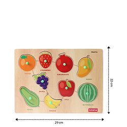 Babyhug Premium 9 pcs Wooden Board Fruit puzzle for Toddlers| Montessori Educational and Learning Toy | Shape Matching Puzzle |Preschool Colorful Knob and Peg Puzzle| BIS Certified| 18+ months