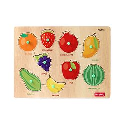 Babyhug Premium 9 pcs Wooden Board Fruit puzzle for Toddlers| Montessori Educational and Learning Toy | Shape Matching Puzzle |Preschool Colorful Knob and Peg Puzzle| BIS Certified| 18+ months