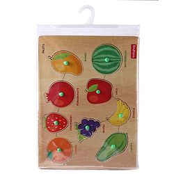 Babyhug Premium 9 pcs Wooden Board Fruit puzzle for Toddlers| Montessori Educational and Learning Toy | Shape Matching Puzzle |Preschool Colorful Knob and Peg Puzzle| BIS Certified| 18+ months