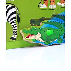 Babyhug Premium 9 pcs Wooden Board Wild Animals puzzle for Toddlers| Montessori Educational and Learning Toy | Shape Matching Puzzle |Preschool Colorful Knob and Peg Puzzle| BIS Certified| 18+ months