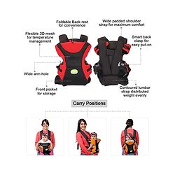 Babyhug Kangaroo Pouch 3 Way Baby Carrier - Red & Black
