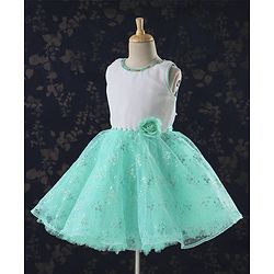 Babyhug Sleeveless Party Frock Pearl Embellishments & Floral Print - Green - 12-18 M Green