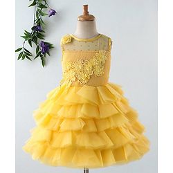 Babyhug Sleeveless Net Layered Party Frock   - Yellow