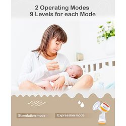 Babyhug Portable 2 in 1 Electric & Manual Breast Pump| Last Used Memory| 2 Modes| 9 Levels Each| Rechargeable & Direct Power| Anti Back Flow| Digital LED Touch| Thermosensitive Base