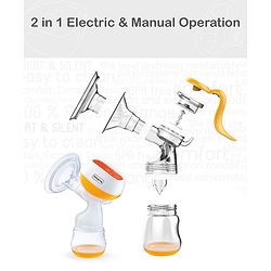Babyhug Portable 2 in 1 Electric & Manual Breast Pump| Last Used Memory| 2 Modes| 9 Levels Each| Rechargeable & Direct Power| Anti Back Flow| Digital LED Touch| Thermosensitive Base