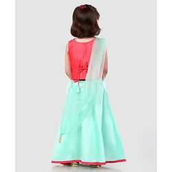 Babyhug Sleeveless Embroidered Choli & Lehenga Set With Dupatta - Peach Mint - 2-3 YRS Peach