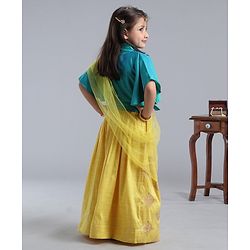 Babyhug Half Sleeves Choli With Chanderi Work Lehanga and Net Dupatta - Turquoise Green & Light Green