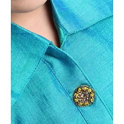Babyhug Half Sleeves Choli With Chanderi Work Lehanga and Net Dupatta - Turquoise Green & Light Green