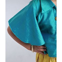 Babyhug Half Sleeves Choli With Chanderi Work Lehanga and Net Dupatta - Turquoise Green & Light Green