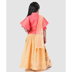 Babyhug Girls Half Sleeves Blouse & Chanderi Lehenga With Dupatta - Peach