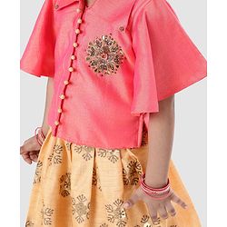 Babyhug Girls Half Sleeves Blouse & Chanderi Lehenga With Dupatta - Peach