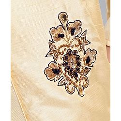 Babyhug Three Fourth Sleeves Shirt Style Choli with Embroidered Lehenga - Beige & Navy