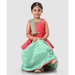 Babyhug Sleeveless Embroidered Choli & Lehenga with Dupatta - Green Orange