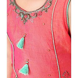 Babyhug Sleeveless Embroidered Choli & Lehenga with Dupatta - Green Orange