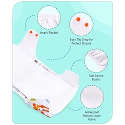 Babyhug Free Size Reusable Contrast Flap Closure Cloth Nappies With Insert Animal Print - White Orange