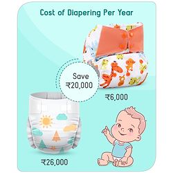 Babyhug Free Size Reusable Contrast Flap Closure Cloth Nappies With Insert Animal Print - White Orange