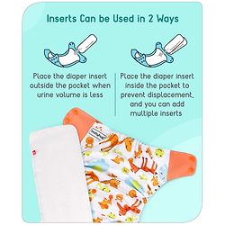Babyhug Free Size Reusable Contrast Flap Closure Cloth Nappies With Insert Animal Print - White Orange