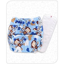 Babyhug Free Size Reusable Cloth Nappies With Insert Monkey Print - Blue