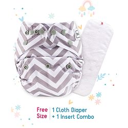 Babyhug Free Size Reusable Cloth Nappies With Insert Chevron Print- Grey White