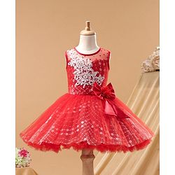 Babyhug Sleeveless Frock With Floral Embroidered - Red