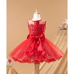 Babyhug Sleeveless Frock With Floral Embroidered - Red